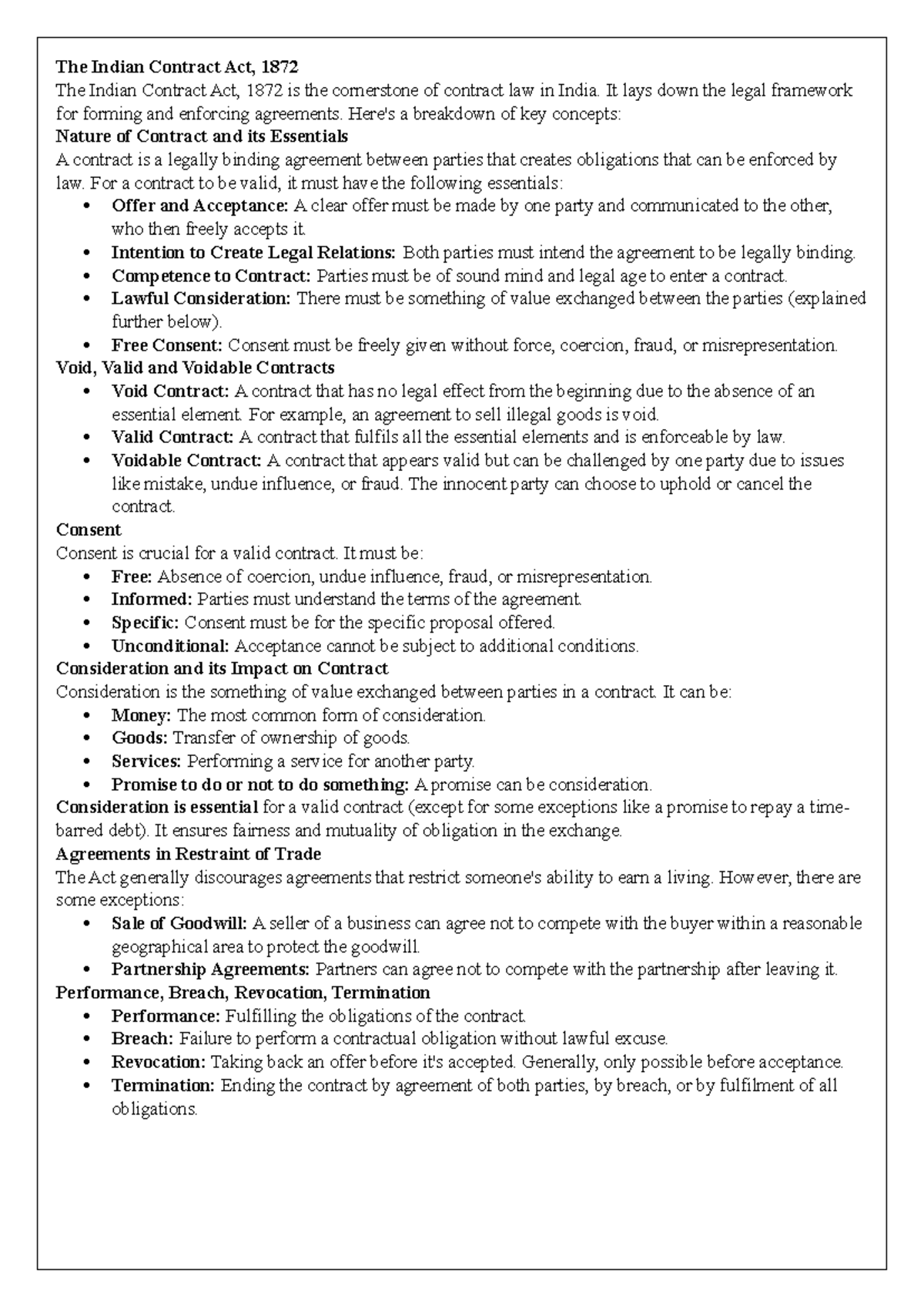 Business Law Notes - The Indian Contract Act, 1872 The Indian Contract ...
