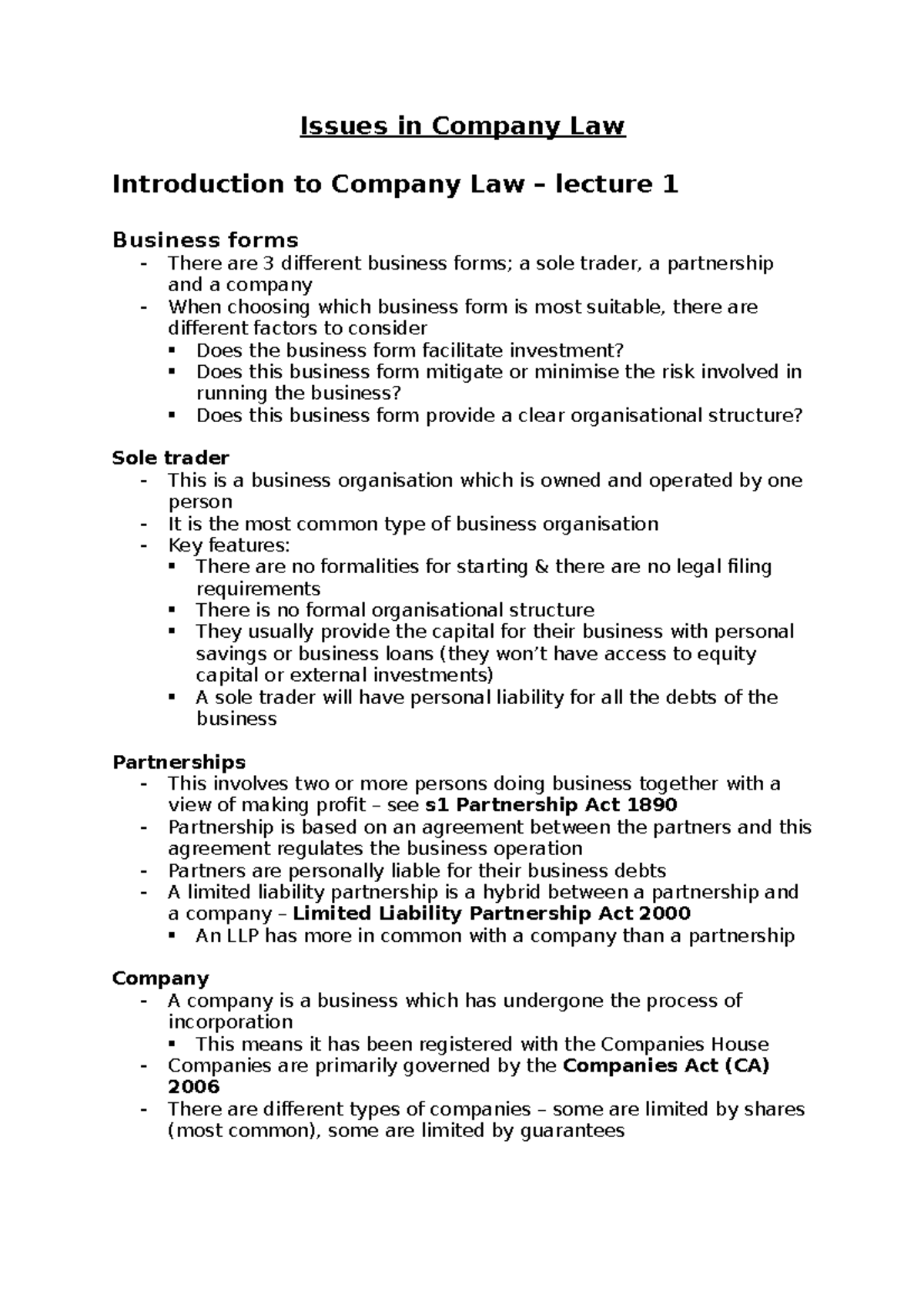 introduction-to-company-law-lecture-1-issues-in-company-law