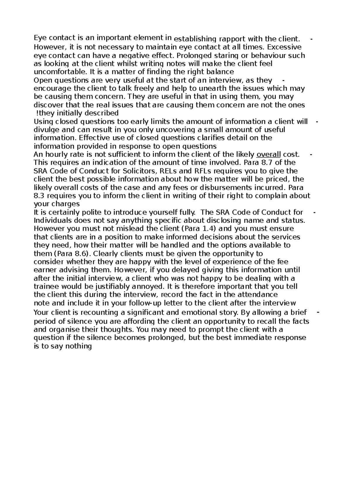 Preparation Task Notes - Eye contact is an important element in ...