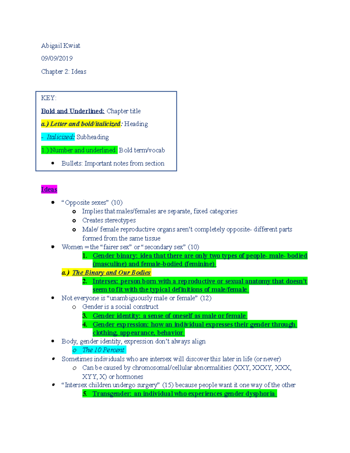 Chapter 2 Ideas outline - Abigail Kwiat 09/09/ Chapter 2: Ideas KEY ...