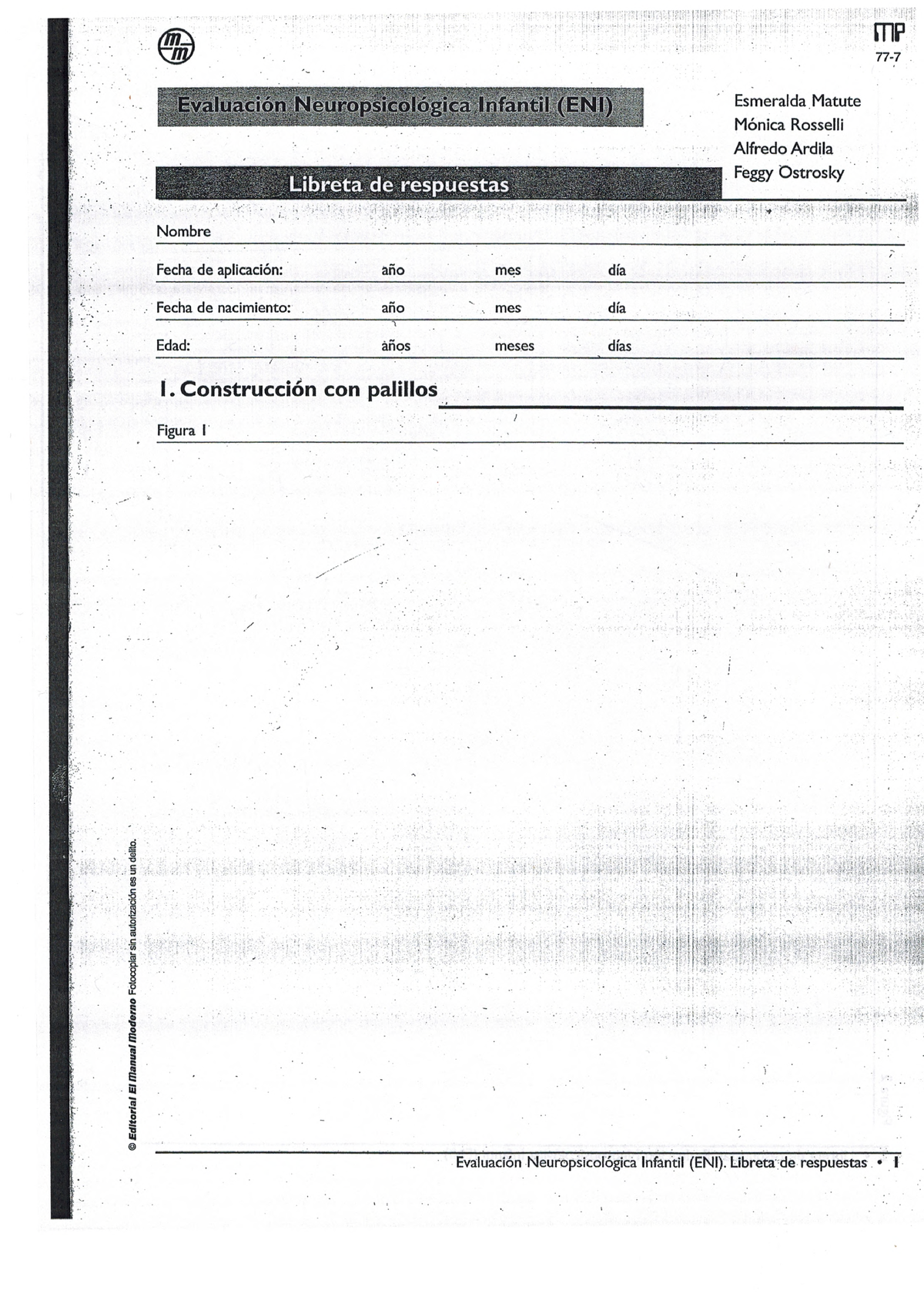 ENI Libreta DE Respuestas - Medición y Evaluación IV (neuropsicológica ...