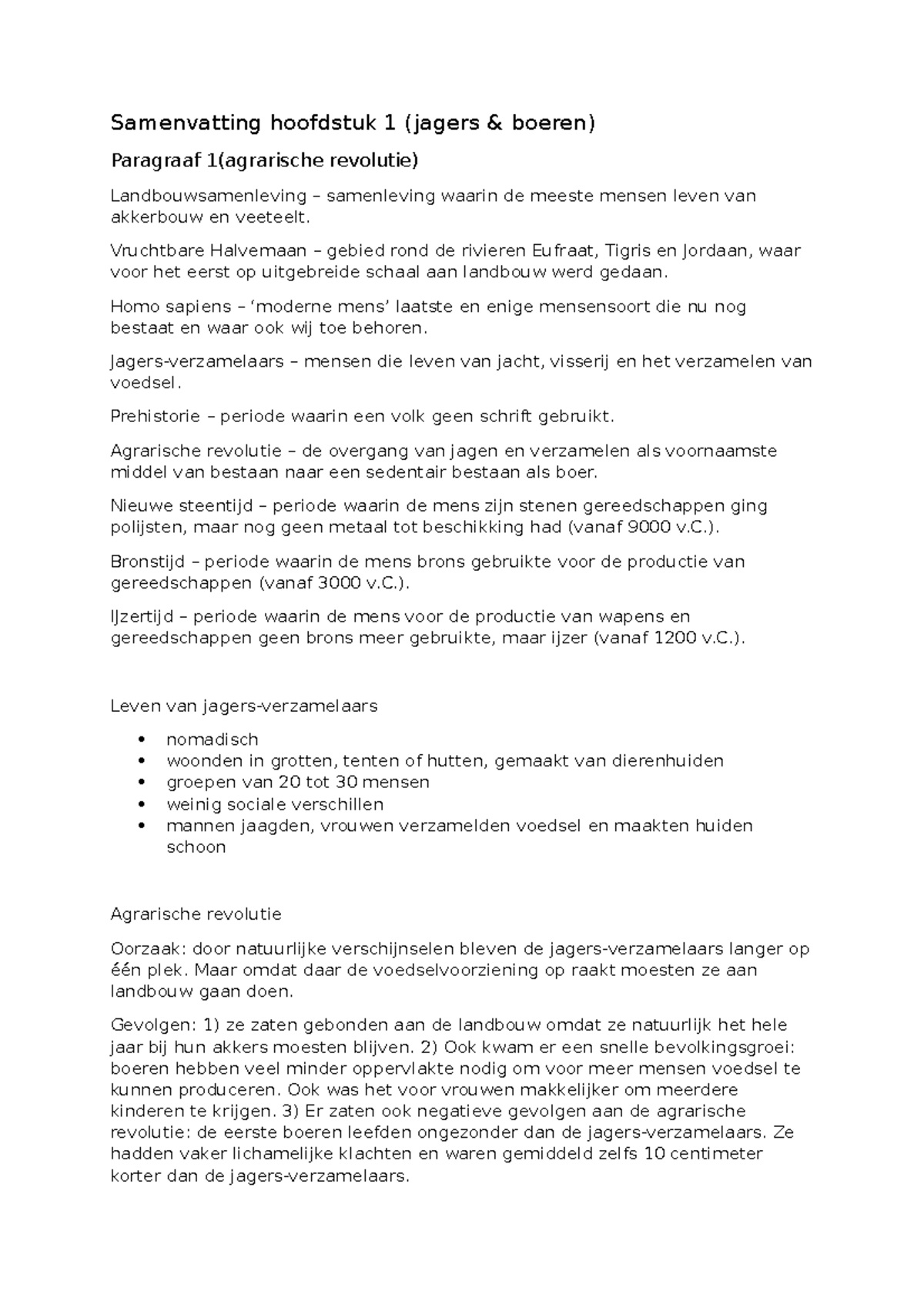 Samenvatting Hoofdstuk 1 MEMO 4V - Samenvatting Hoofdstuk 1 (jagers ...