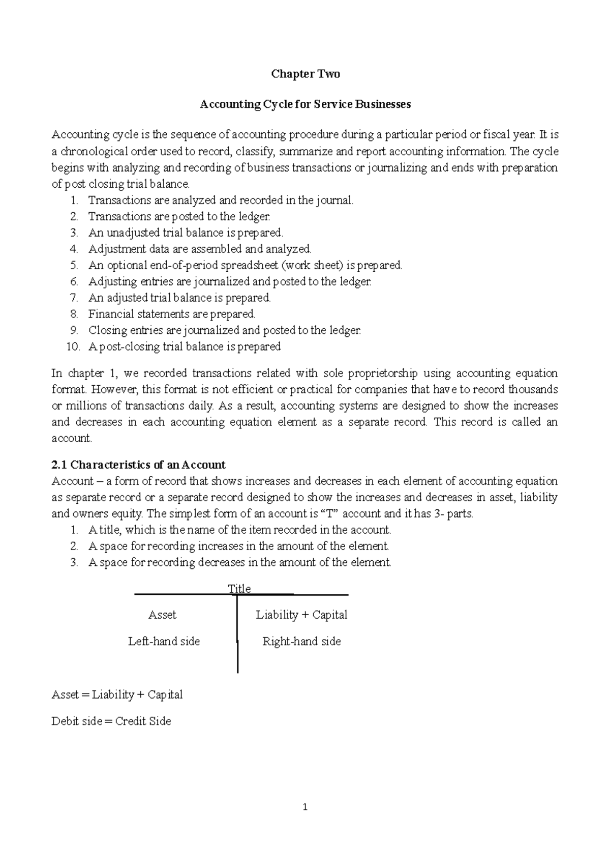 Chapter 2 Accounting Cycle - Chapter Two Accounting Cycle for Service ...