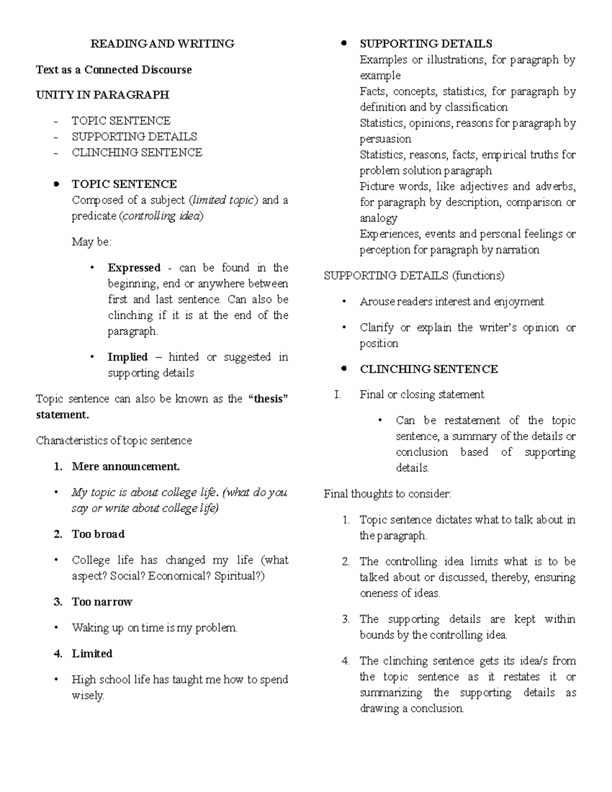 Reviewer ReadingandWriting READING AND WRITING Text as a Connected