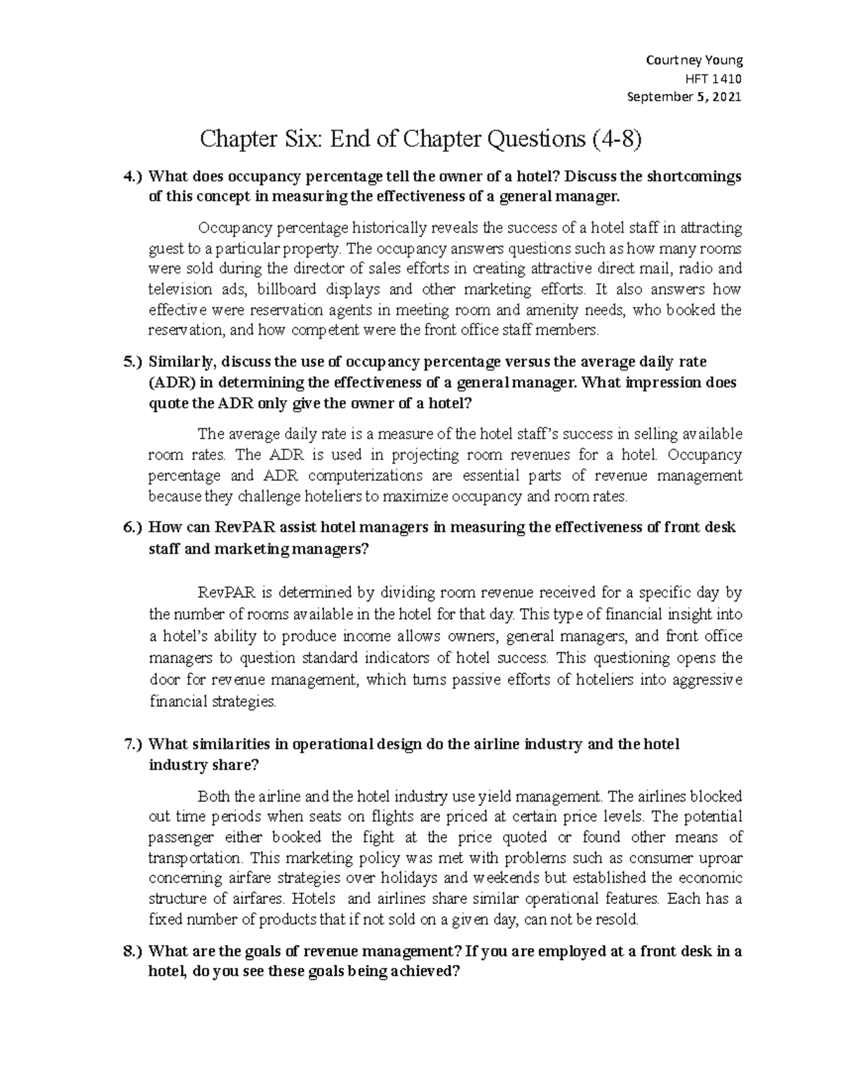 Chapter 6- End of Chapter Questions - Courtney Young HFT 1410 September ...