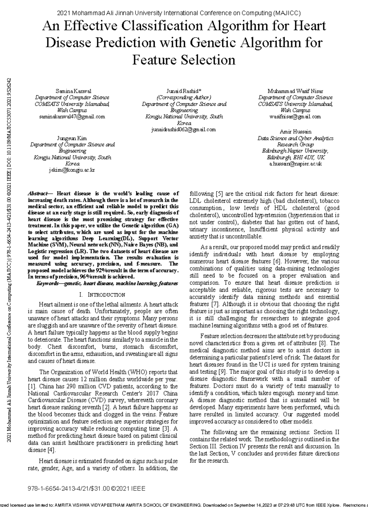An Effective Classification Algorithm for Heart Disease Prediction with ...