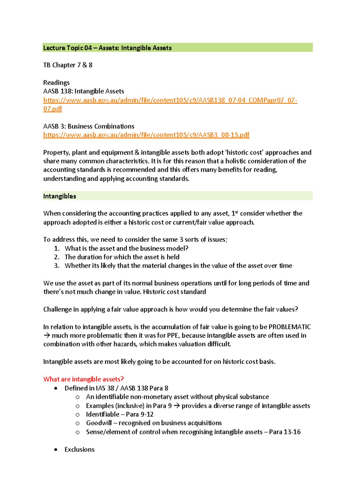 AS&R Topic 04 - Lecture Topic 04 – Assets: Intangible Assets TB Chapter ...
