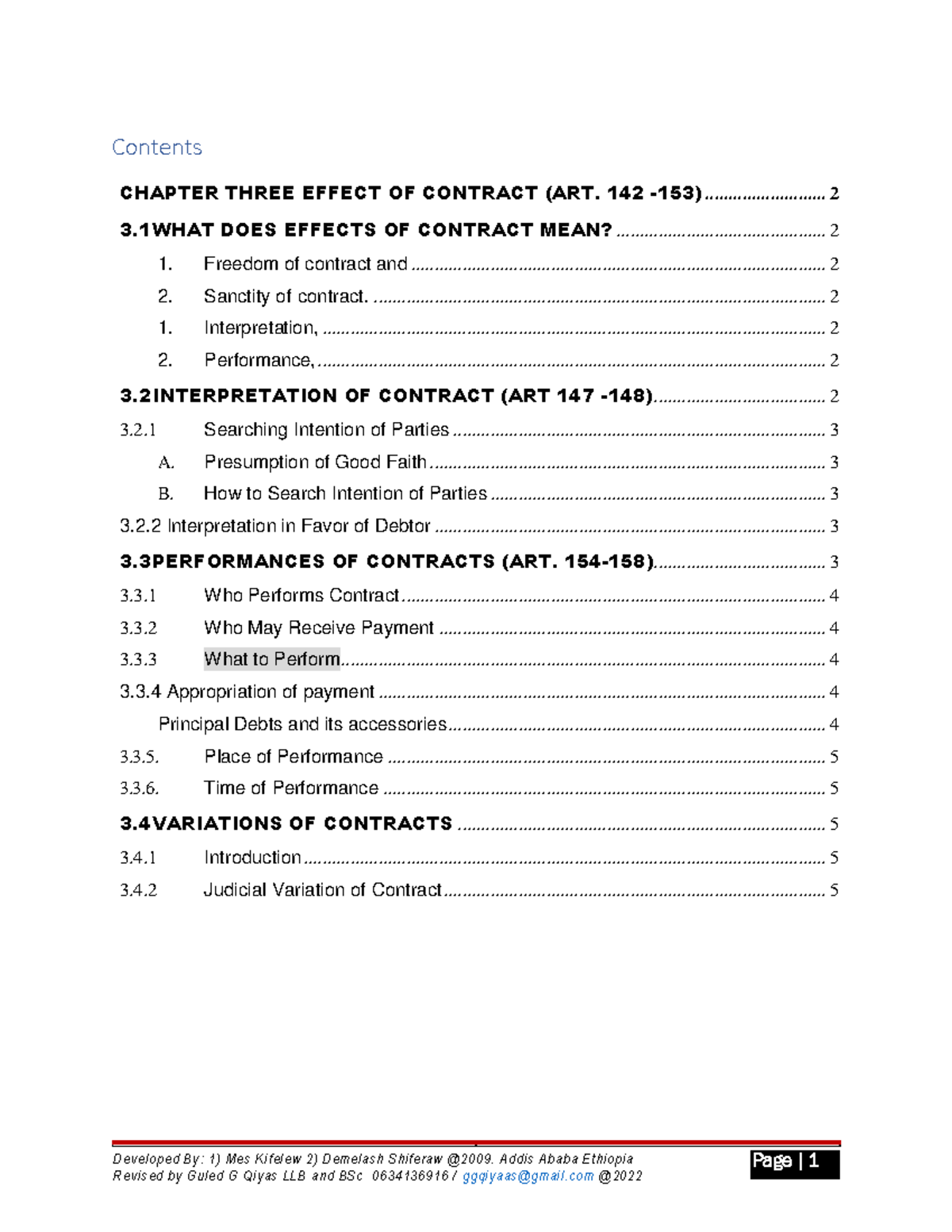 Chapter Three contract law 1 - Contents CHAPTER THREE EFFECT OF ...
