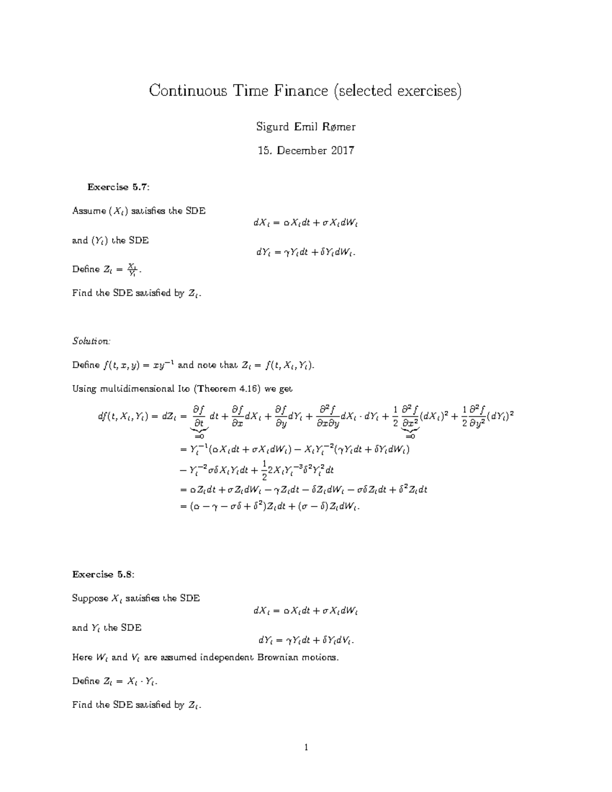 Solutions selected exercises 1 - Continuous Time Finance (selected ...
