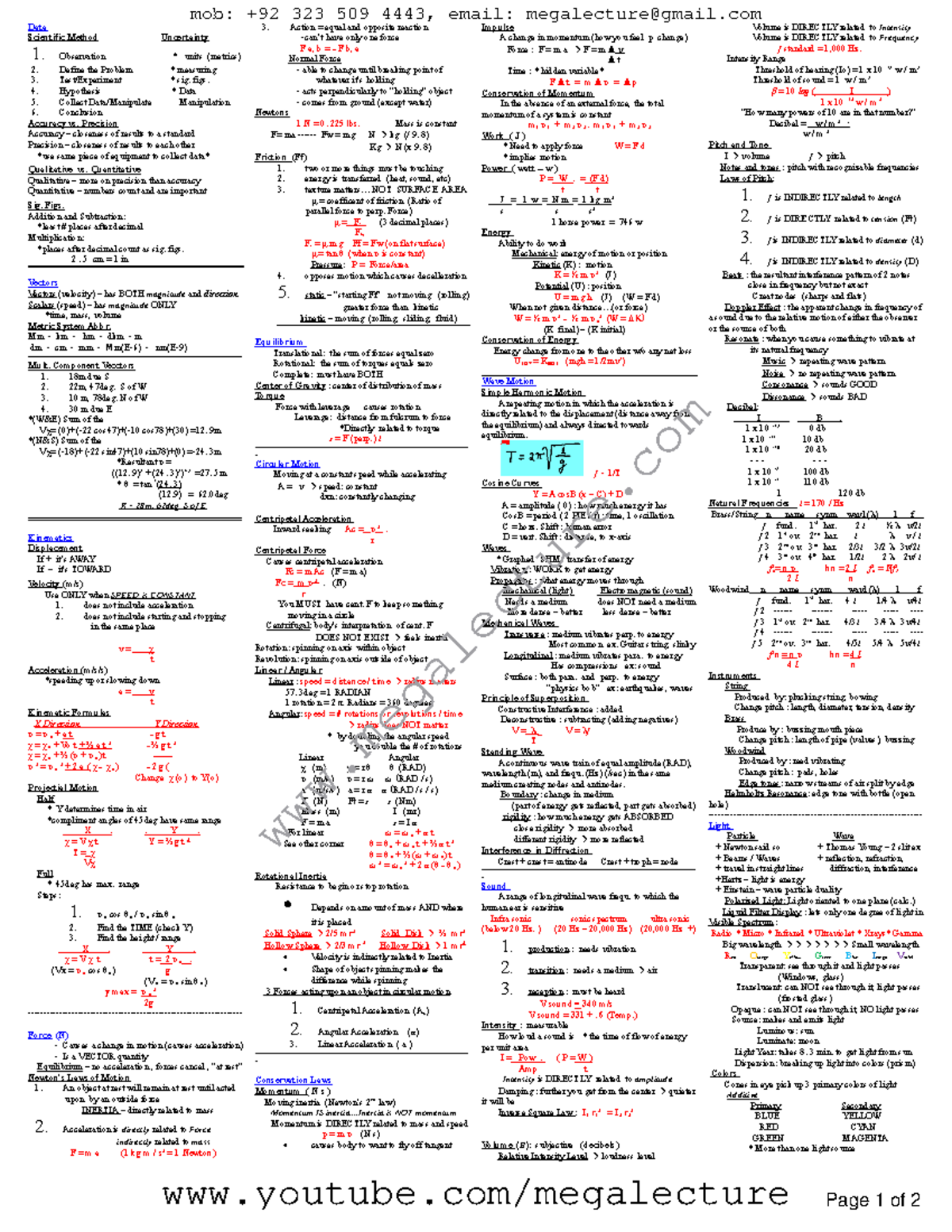 Ultimate Physics Cheat Sheet - Data Scientific Method Uncertainty 1 ...