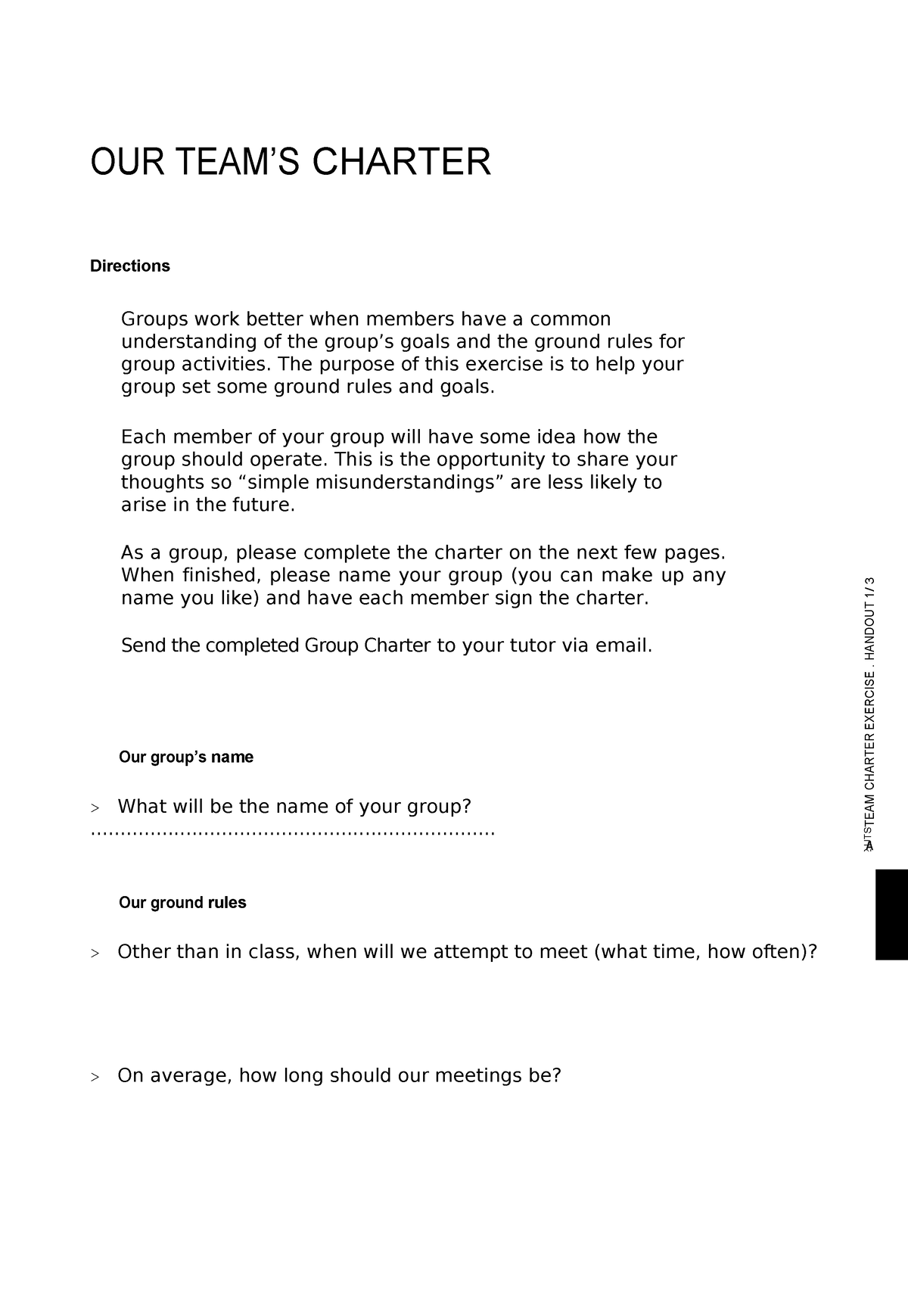 Group Charter Template - OUR TEAM’S CHARTER Directions Groups work ...