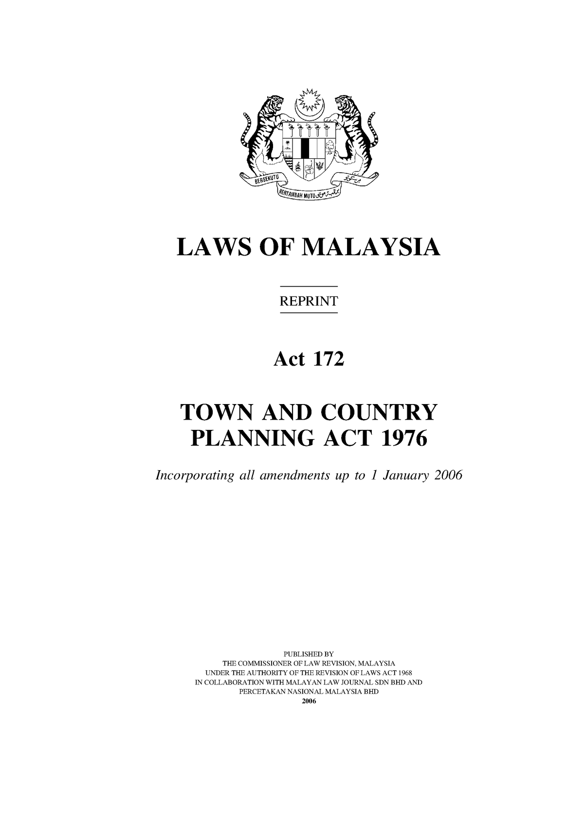 Akta172 Perancang Bandar Desa 1976 - Town And Country Planning 1 LAWS ...