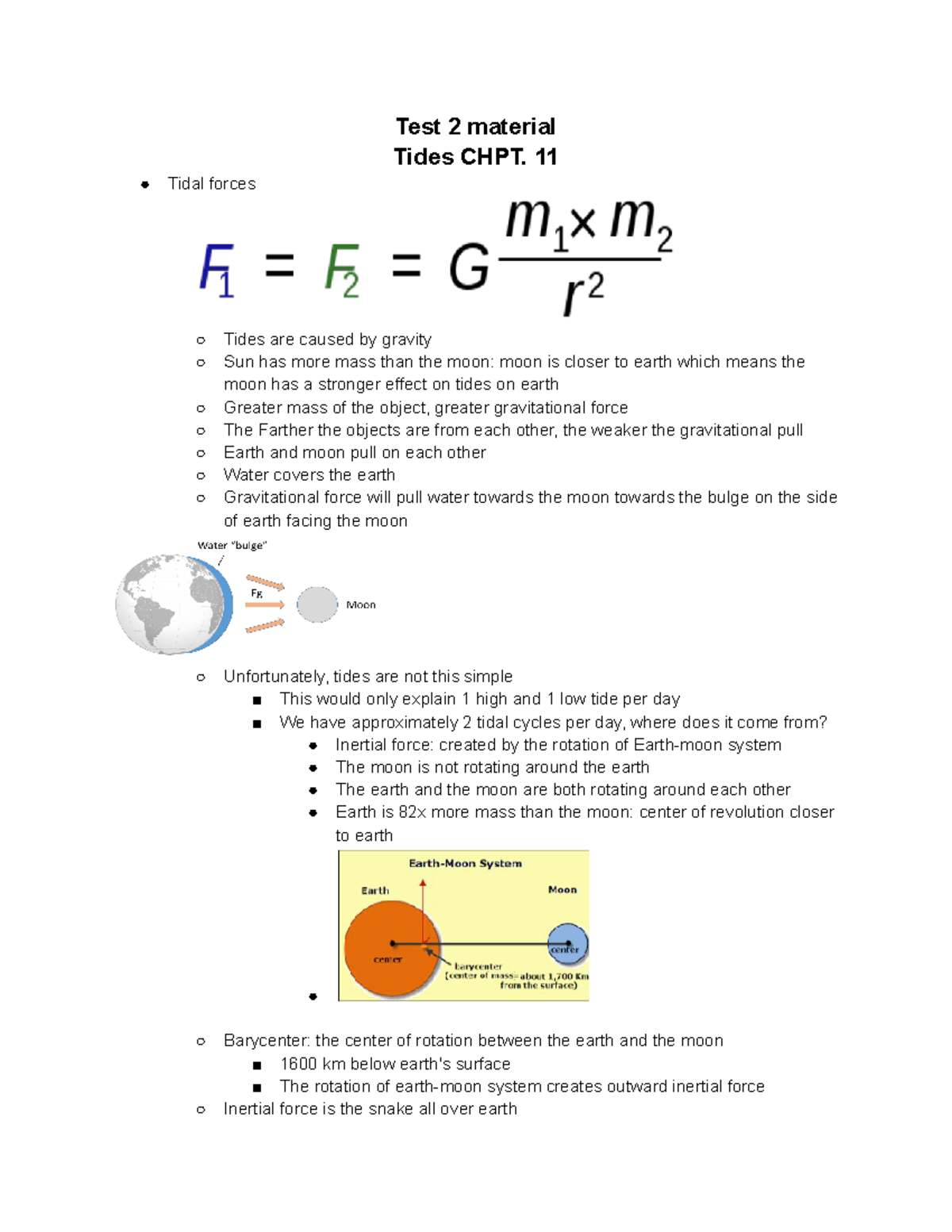 Tides - Christopher Seminak - Test 2 material Tides CHPT. 11 Tidal ...
