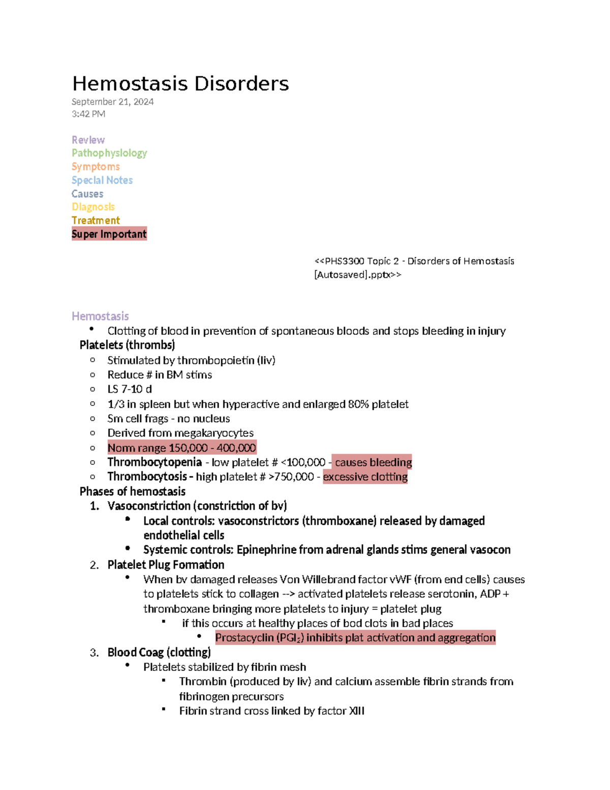 Hemostasis Disorders - Notes on Franks pathophys class for the BScN ...
