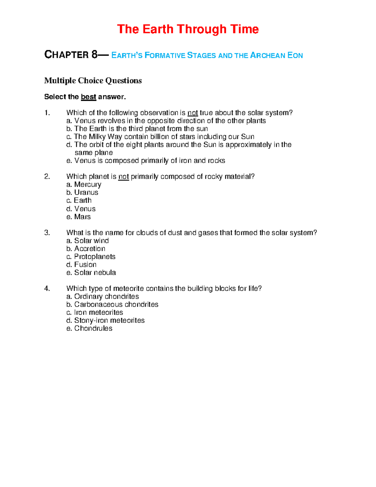 Ch08 Earth Formative Stages and the Archean Eon Test - The Earth ...