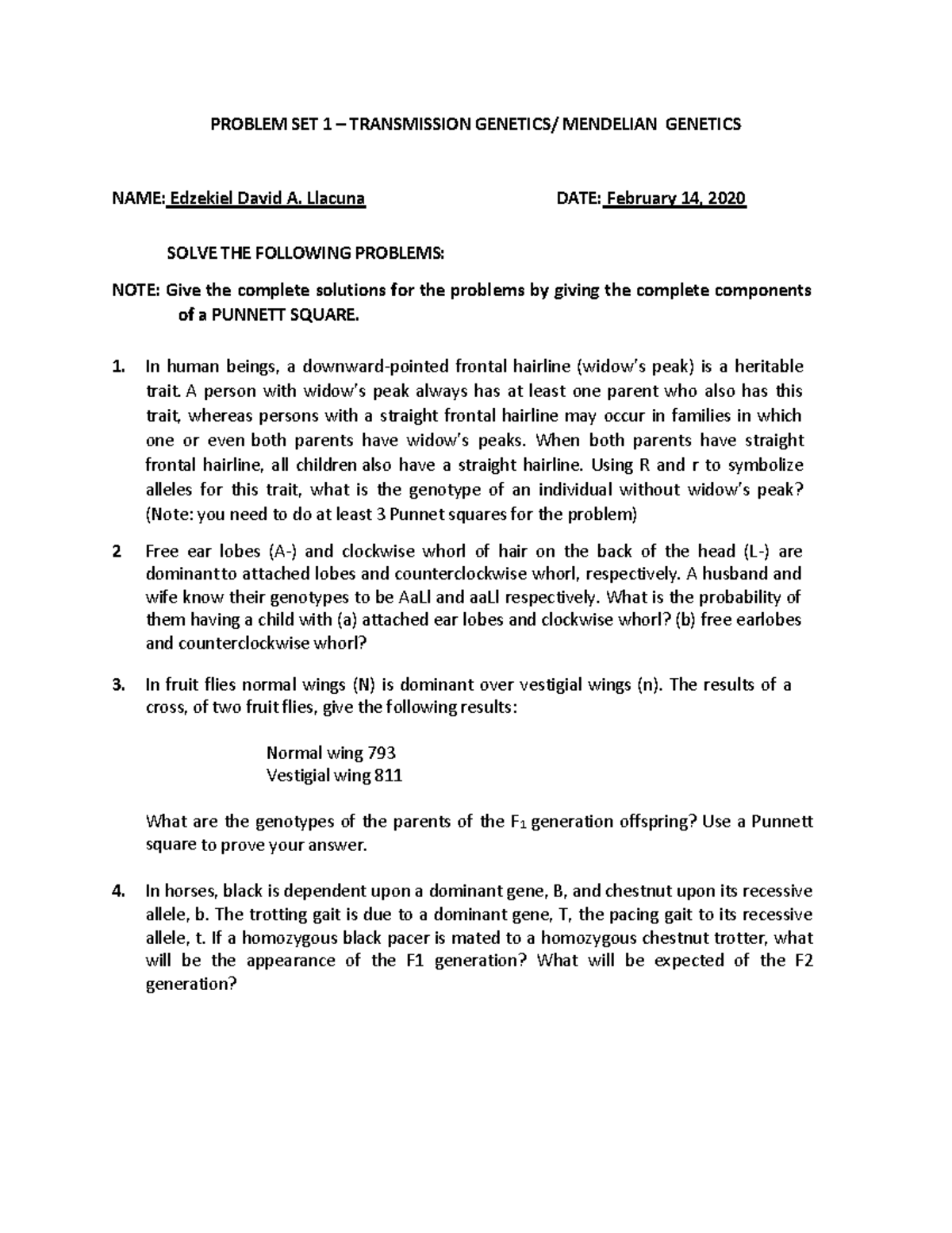 III-23 Problem Set 1 Llacuna - PROBLEM SET 1 – TRANSMISSION GENETICS ...