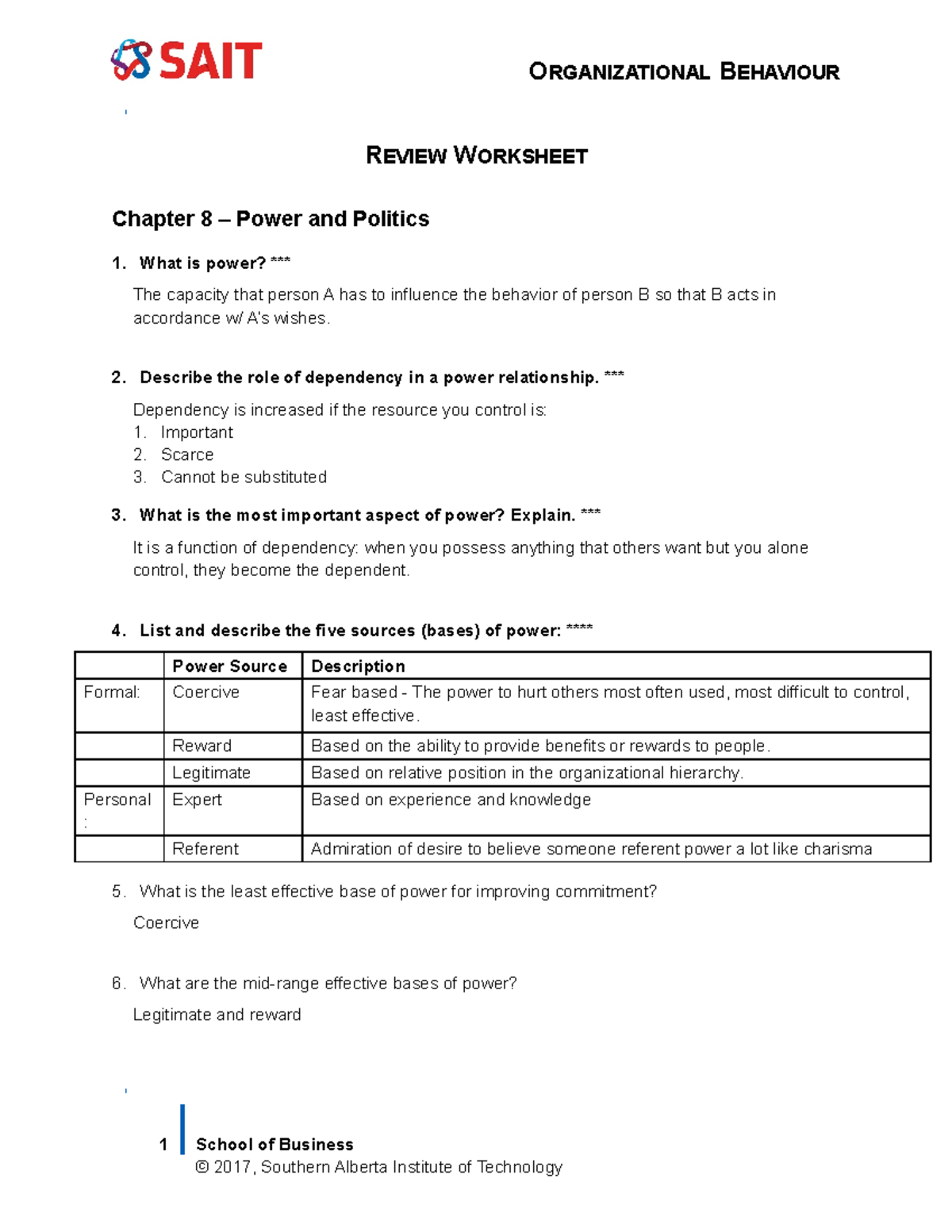 Chapter 8 Review Worksheet - In progress - ORGANIZATIONAL BEHAVIOUR ...