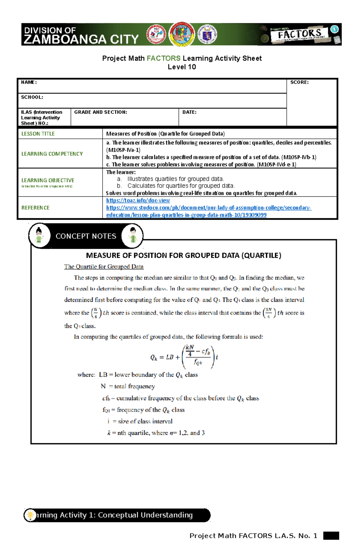 G10MATH ILAS42 - A sample learning plan - Project Math FACTORS Learning ...