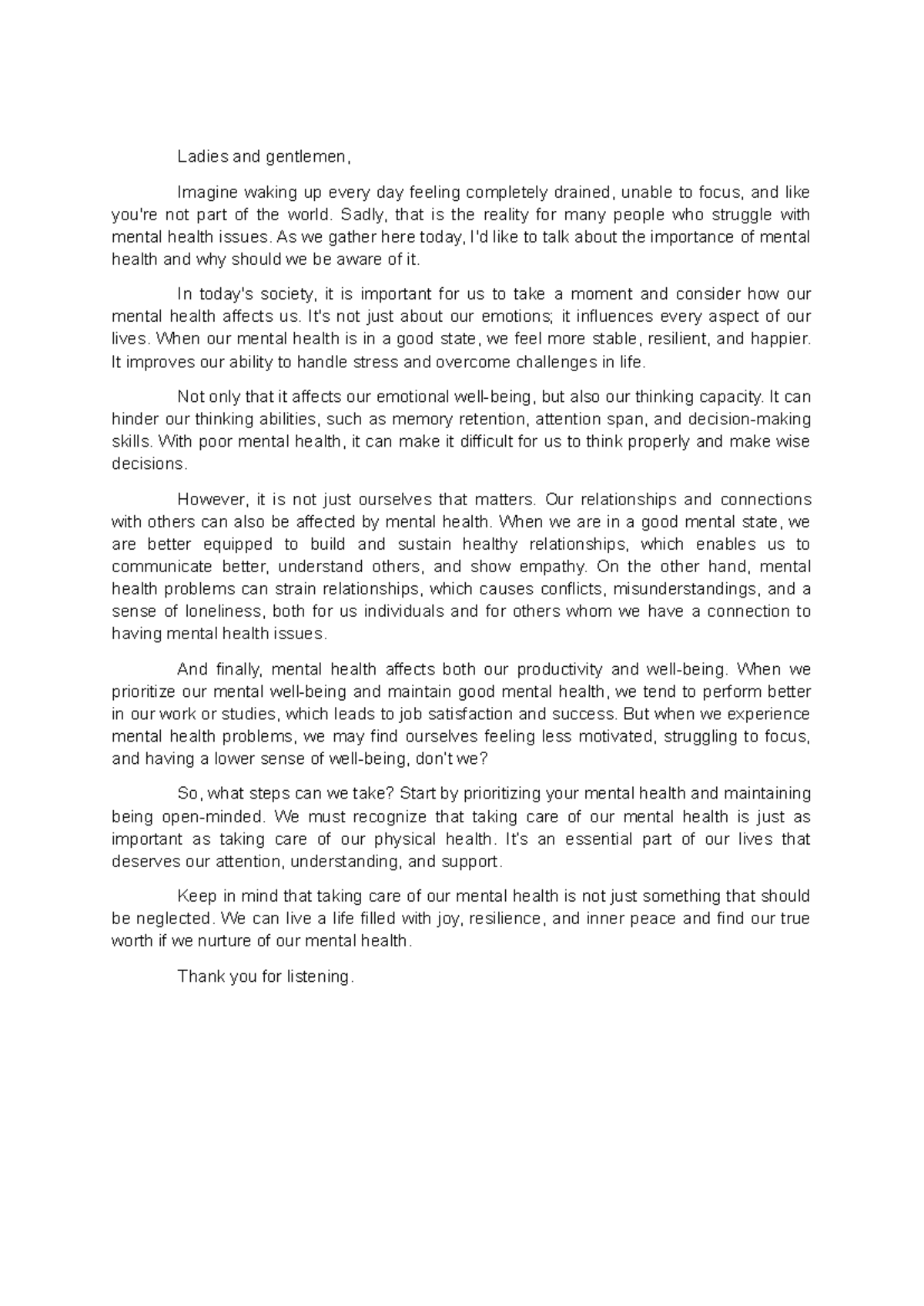 Oral Com Speech Script - Ladies and gentlemen, Imagine waking up every ...