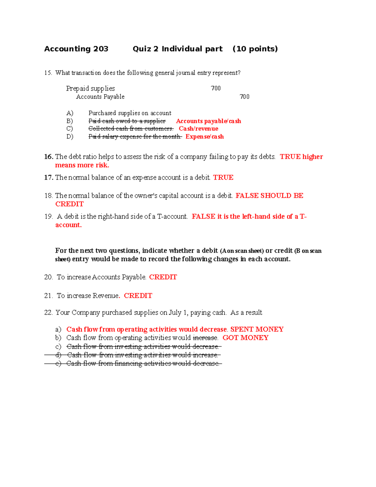 Individual quiz 2 solution fall 2015 - Accounting 203 Quiz 2 Individual ...