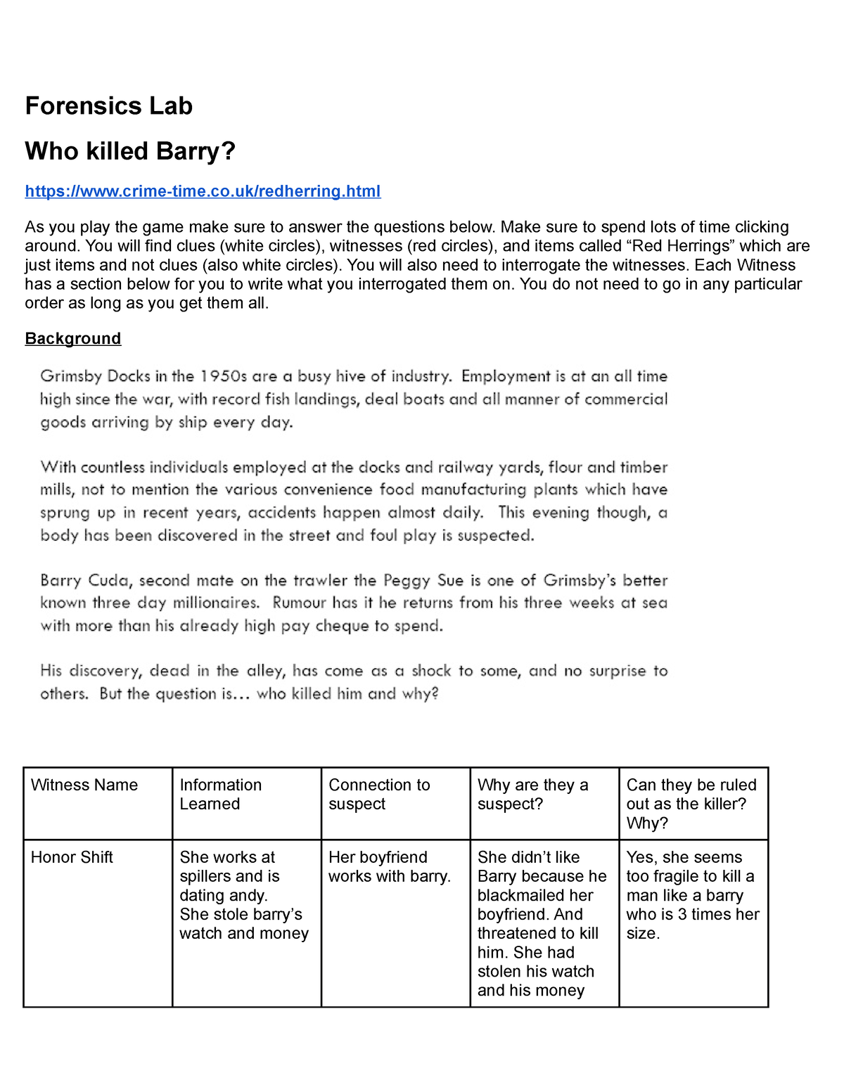 who killed barry assignment answer key