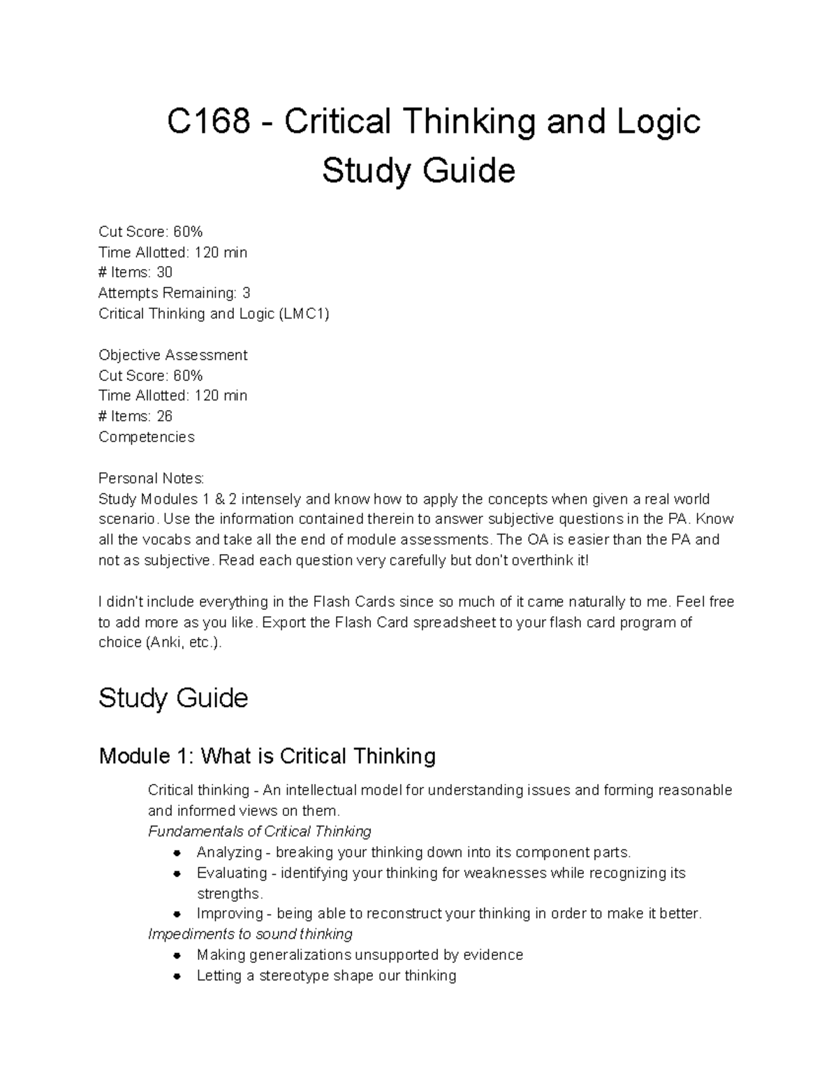 Critical Thinkingand Logic.docx - Google Docs - C168 - WGU - Studocu