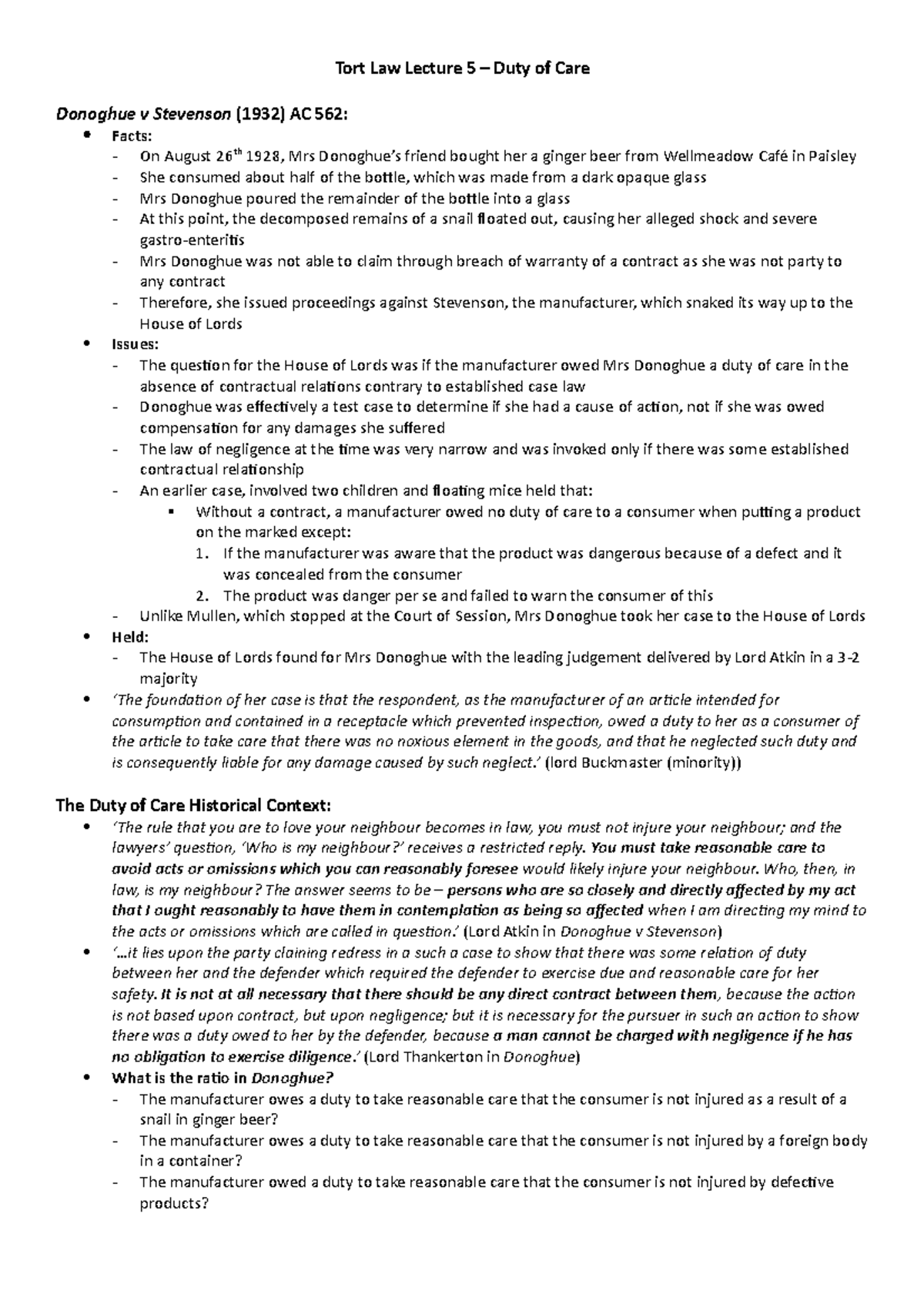 lecture-5-duty-of-care-tort-law-lecture-5-duty-of-care-donoghue-v