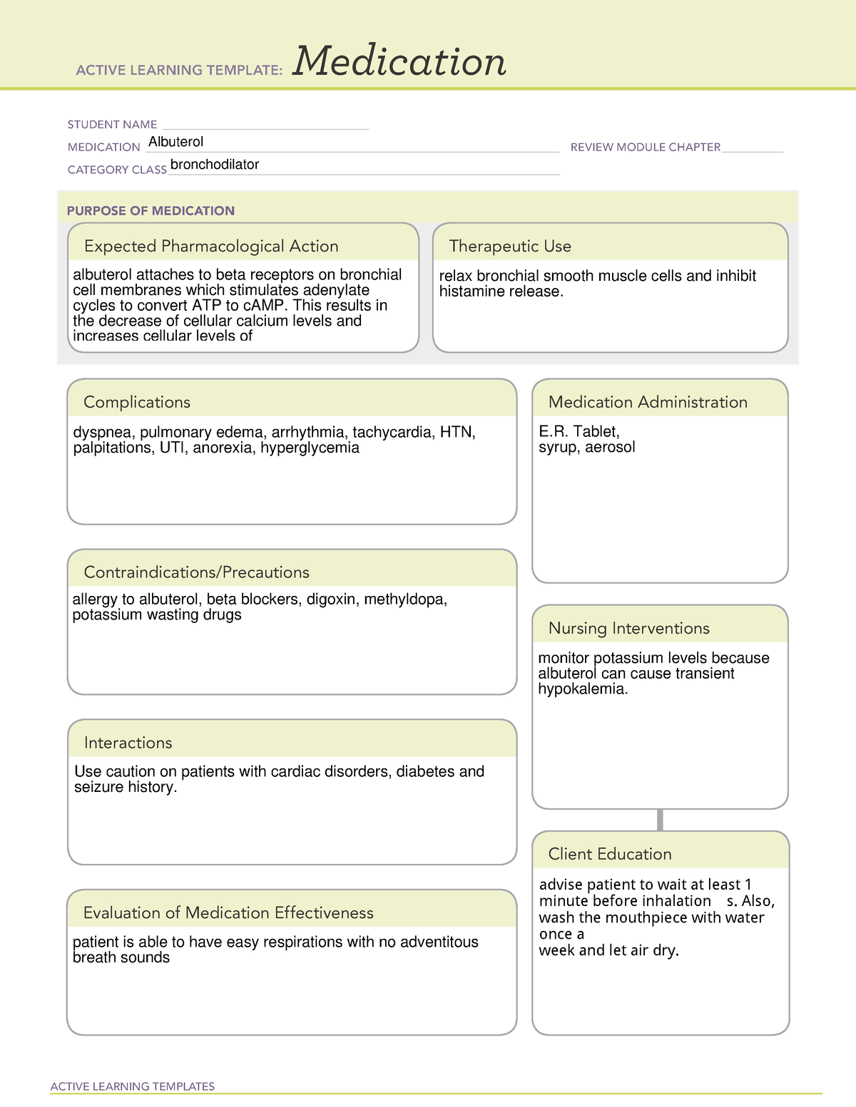 Medication learning template albuterol ACTIVE LEARNING TEMPLATES