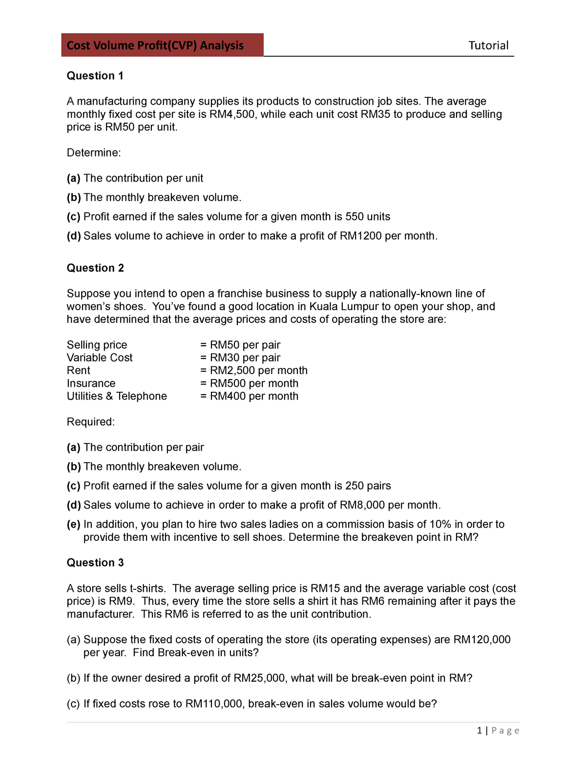 Tutorial - Cost Accounting - Cost Volume Profit(CVP) Analysis Tutorial ...