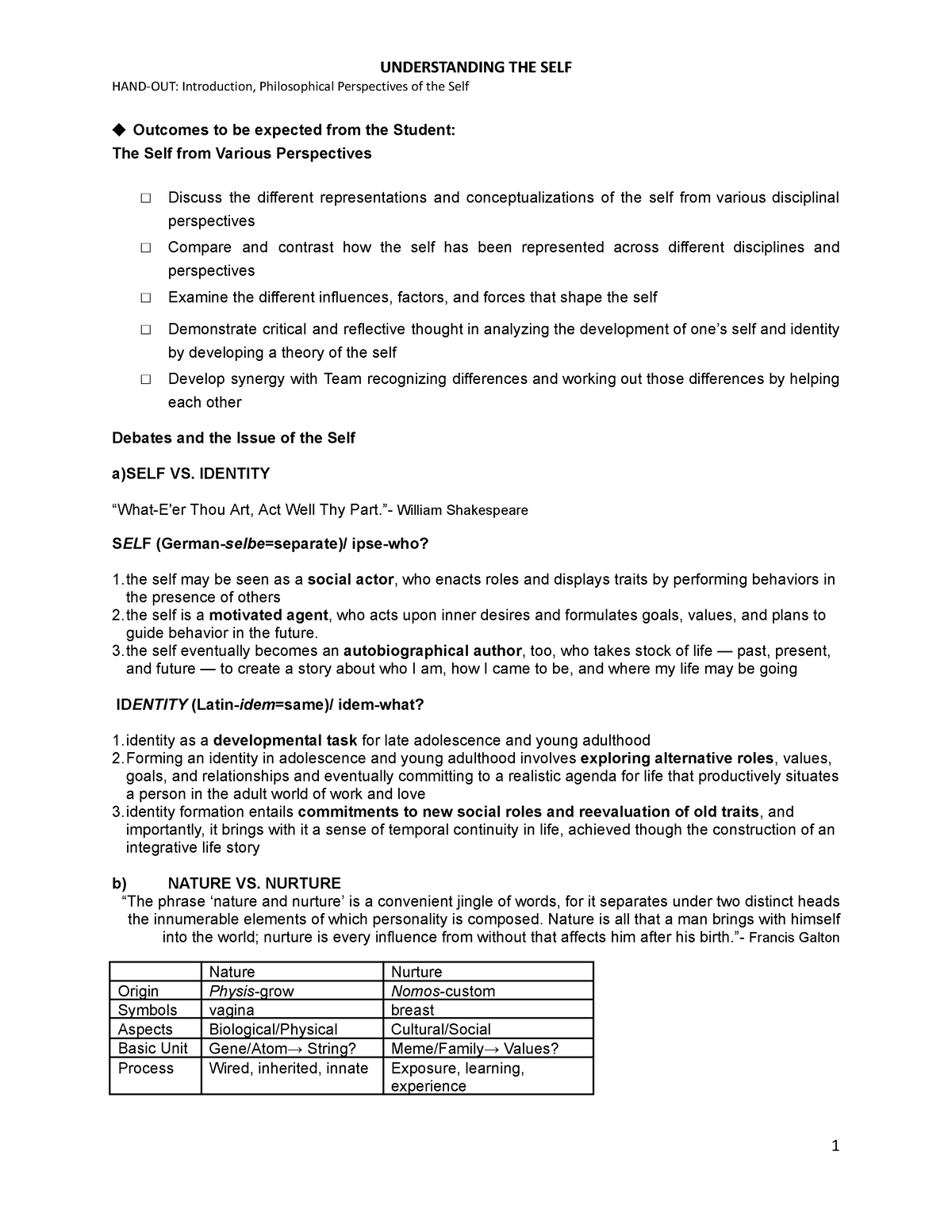 GEC 01 Module 1 - minor sub - HAND-OUT: Introduction, Philosophical ...