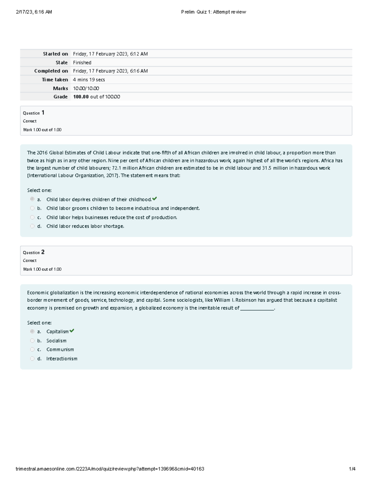 Prelim Quiz 1 Attempt 2 review - Started on Friday, 17 February 2023, 6 ...