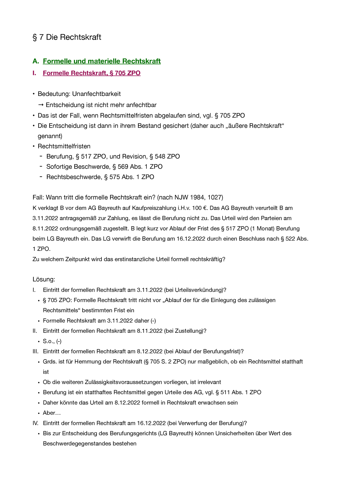 Die Rechtskraft Zusammenfassung Der Vorlesung Zpo Bei Magnus Ws 2223 § 7 Die Rechtskraft A 4446