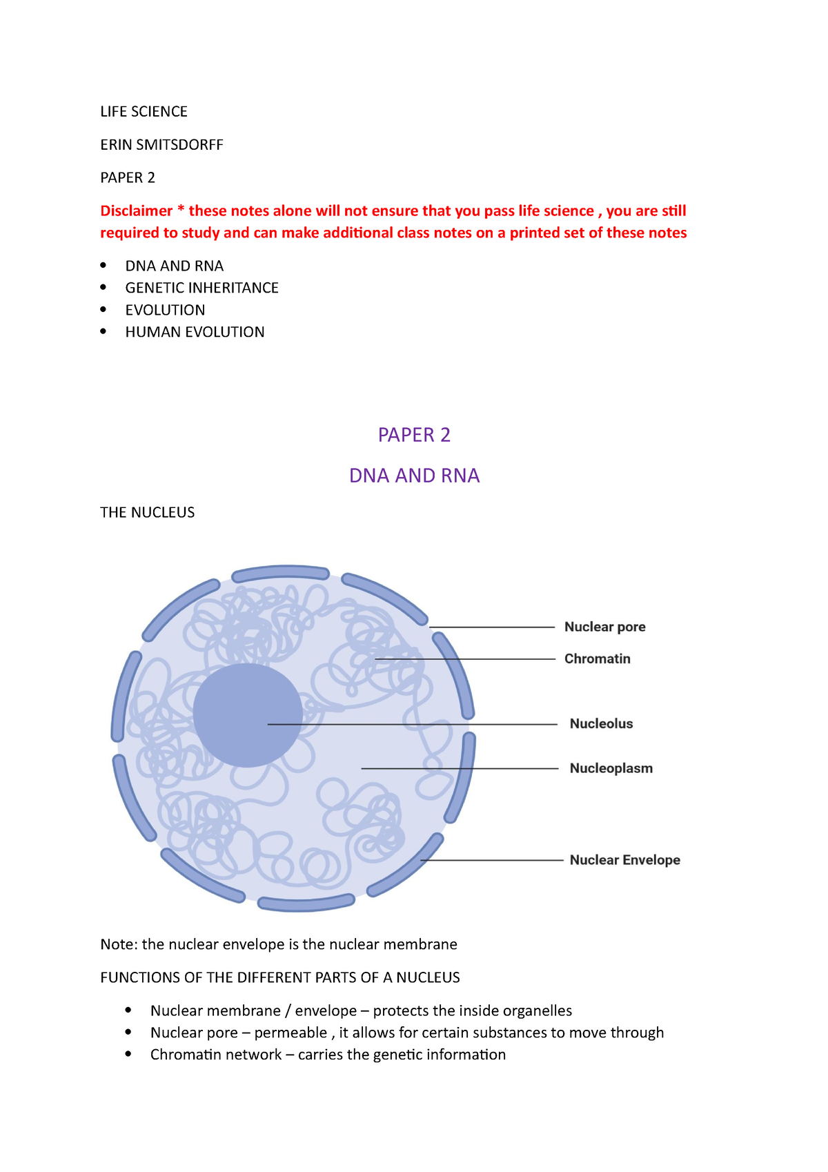 possible essays for life science paper 2