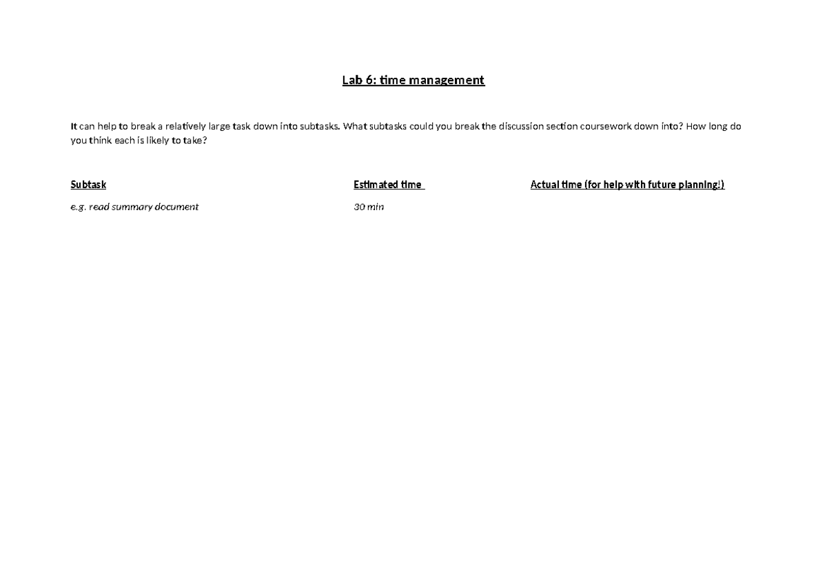 Lab 6 time management - practice - Lab 6: time management It can help ...