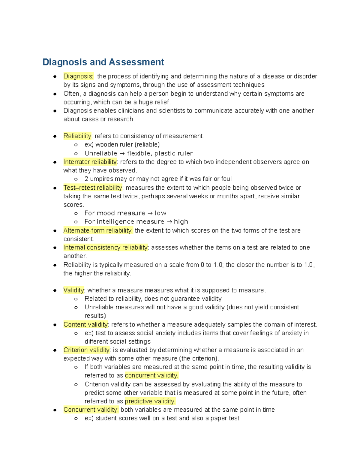 Diagnosis and Assessment Abnormal Notes - PSYC 335 - JMU - StuDocu