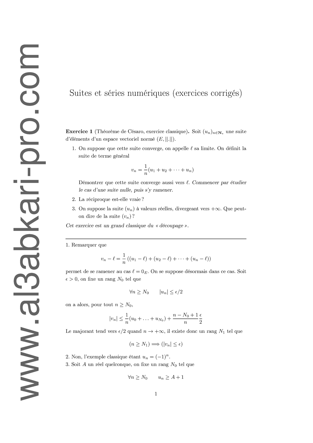 PDF 2 Suites Et Séries Numériques (exercices Corrigés) - Suites Et ...