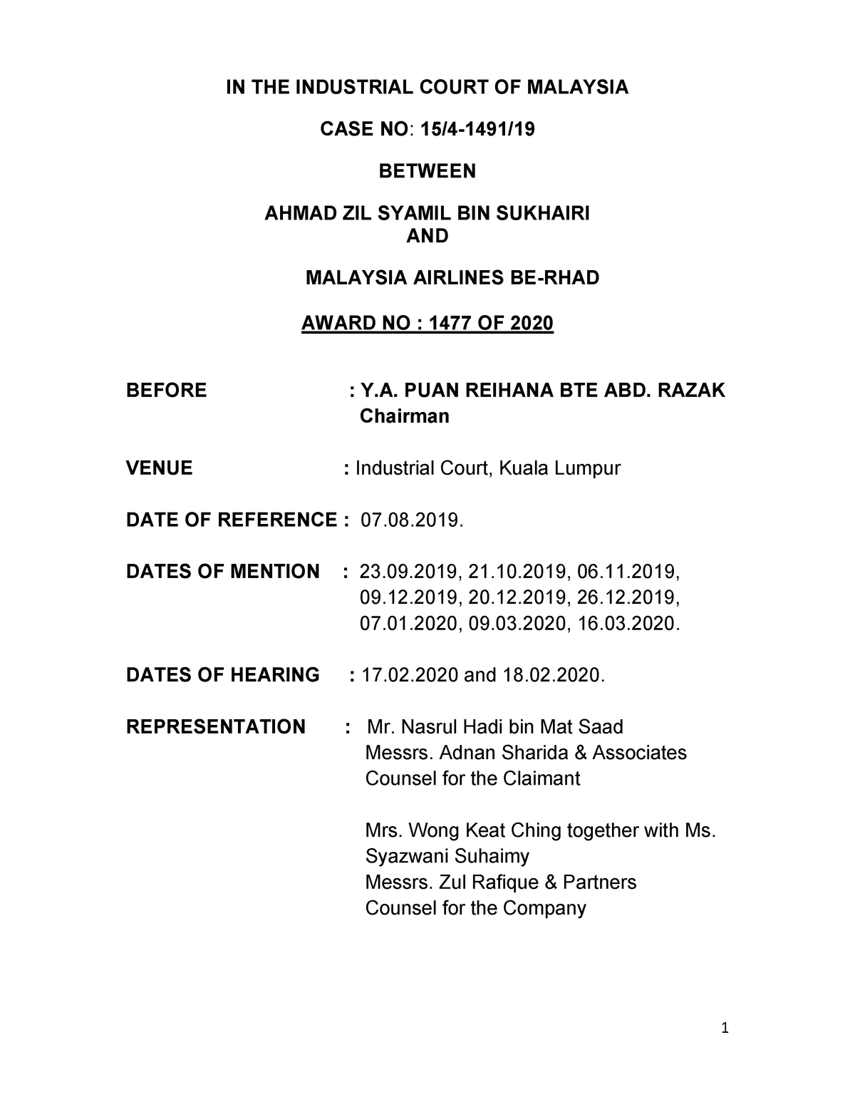 INDUSTRIAL COURT CASE Malaysian Employment Law UiTM Studocu