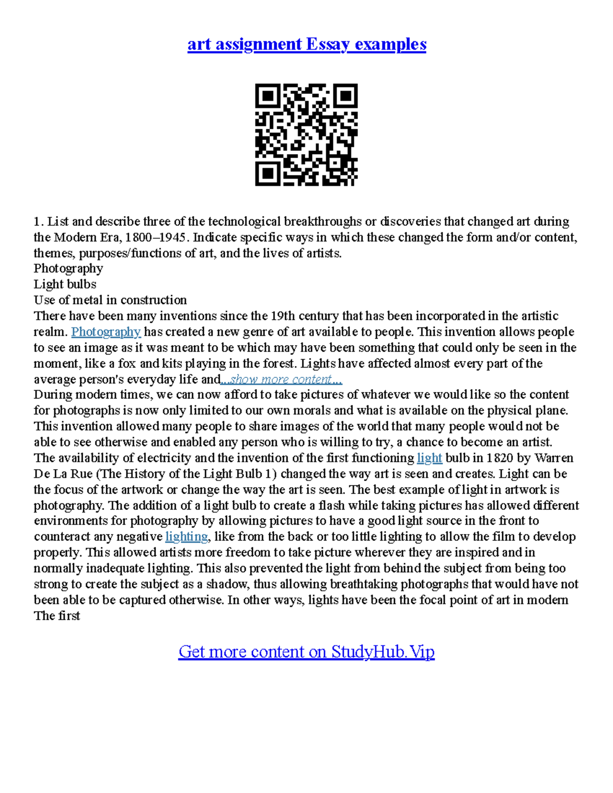 Art Essay Example - art assignment Essay examples List and describe ...