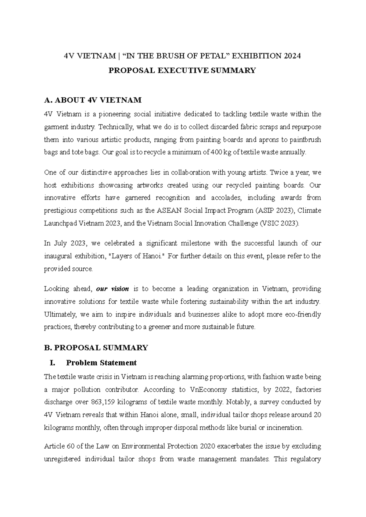 Proposal Executive Summary 4V VIETNAM “IN THE BRUSH OF PETAL