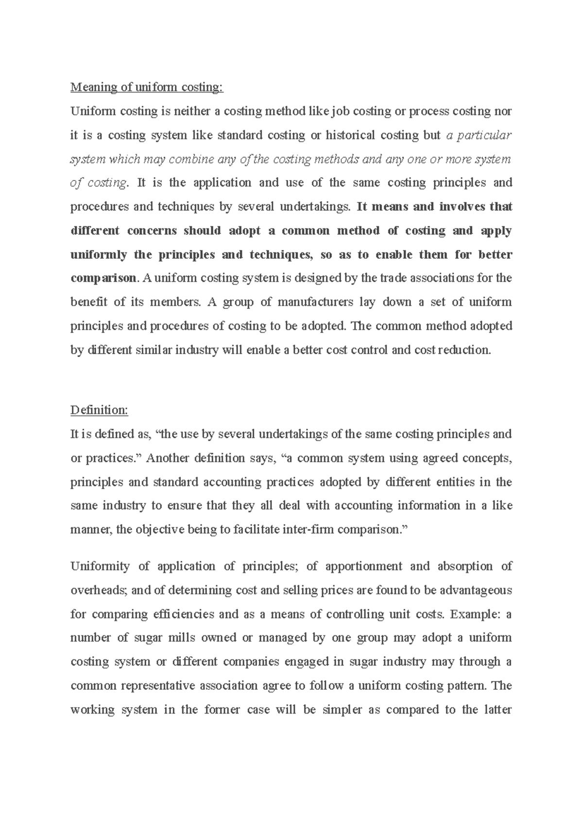 Uniform Costing & Interfirm comparison Meaning of uniform costing