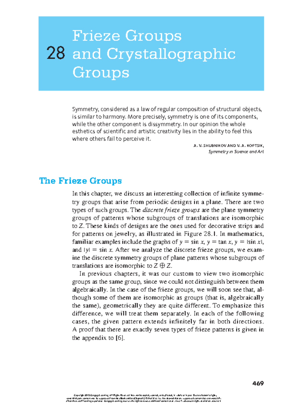 Frieze Groups and Crystallographic Groups - 469 28 The Frieze Groups In ...