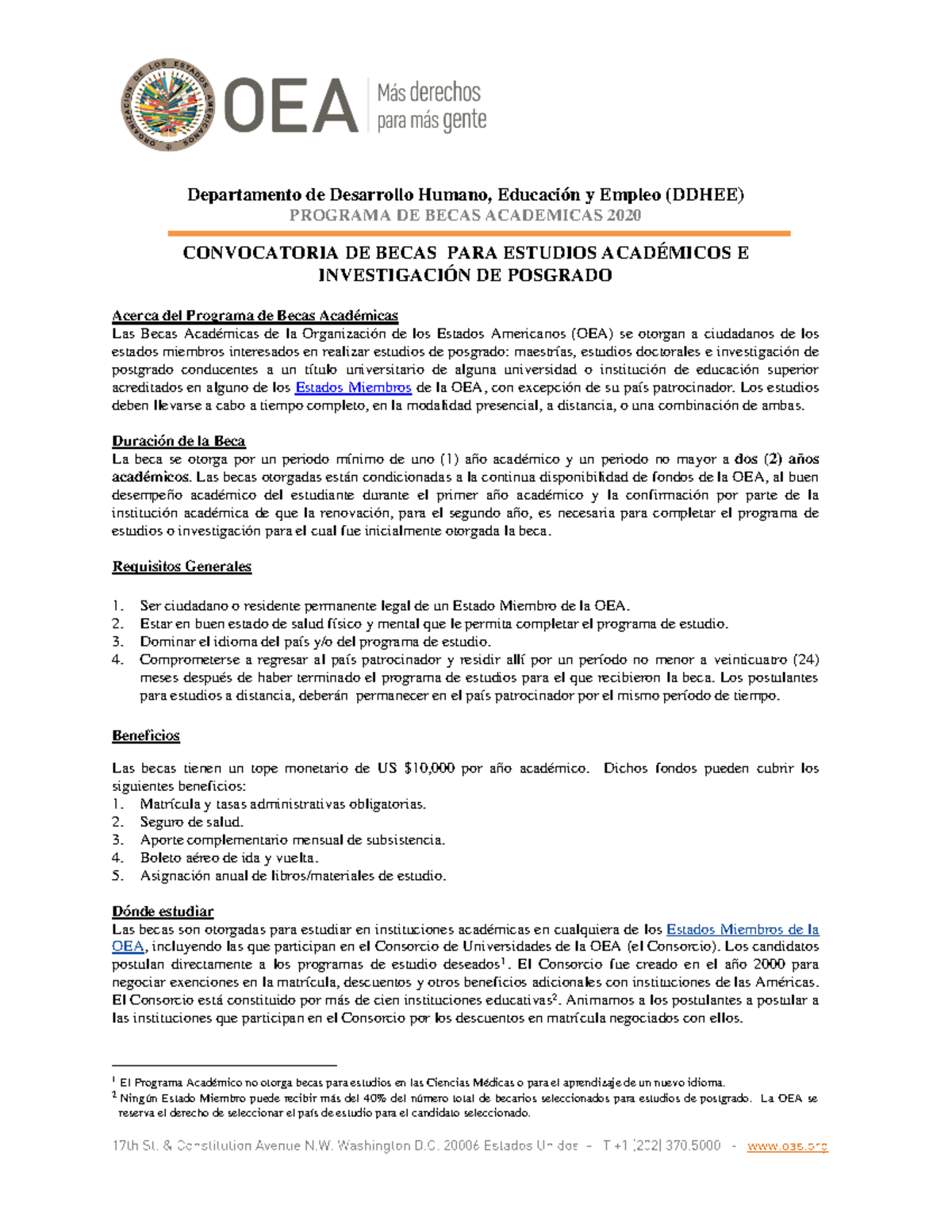 202004 - Convocatoria - Becas de la OEA - Canalizada - Departamento de ...