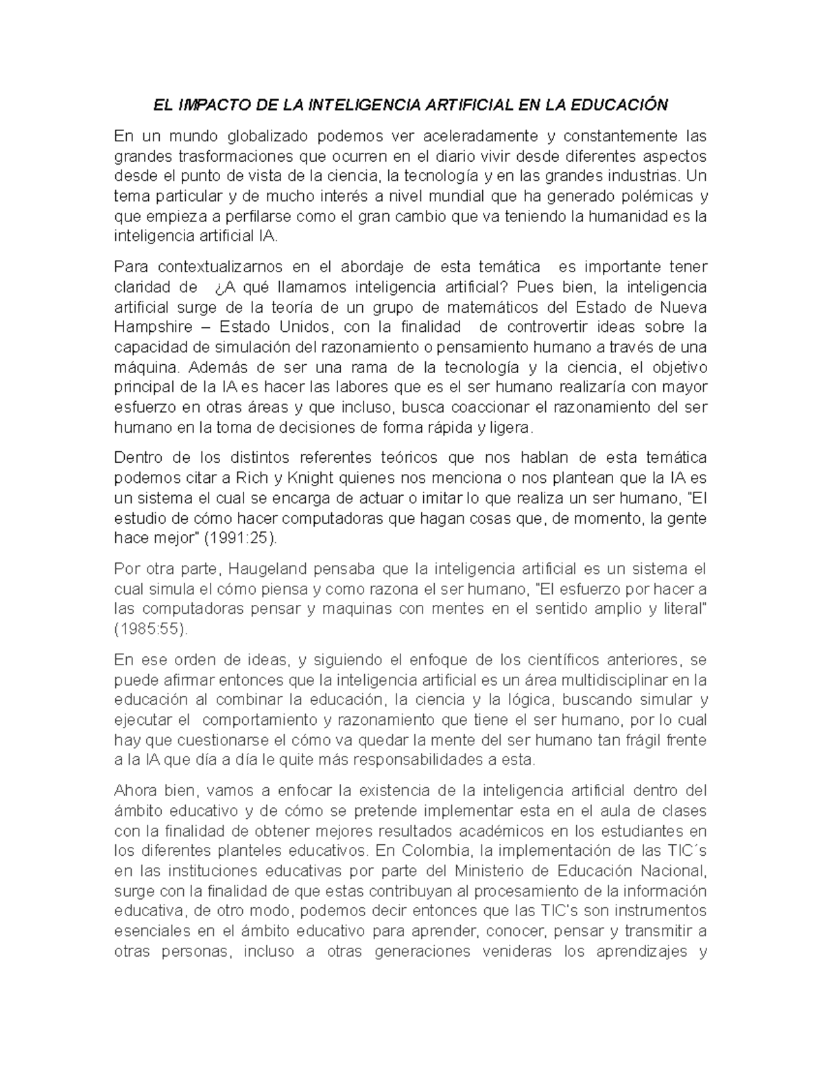 EL Impacto DE LA Inteligencia Artificial EN LA Educación - EL IMPACTO ...