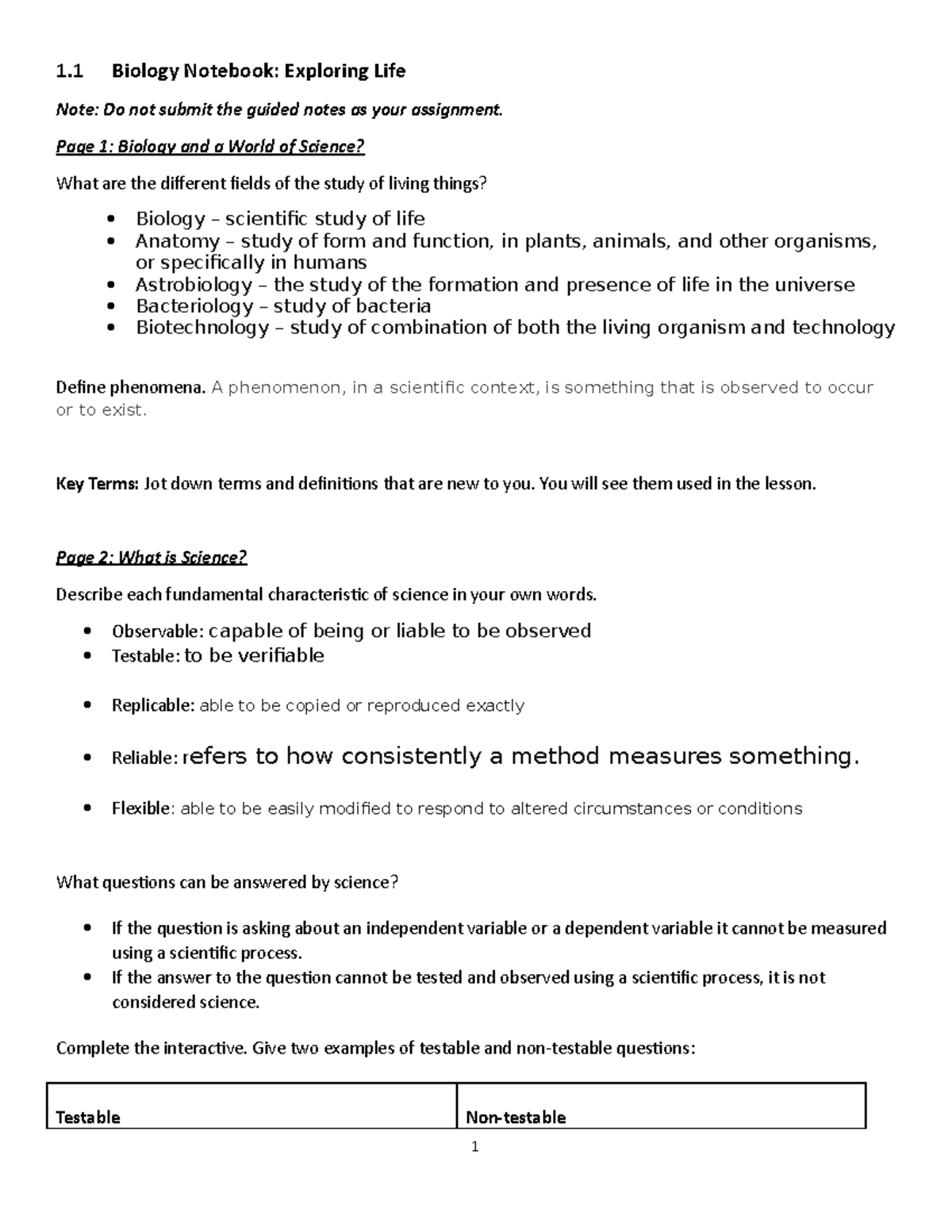 01 01 exploring life bio 1 Biology Notebook Exploring Life Note