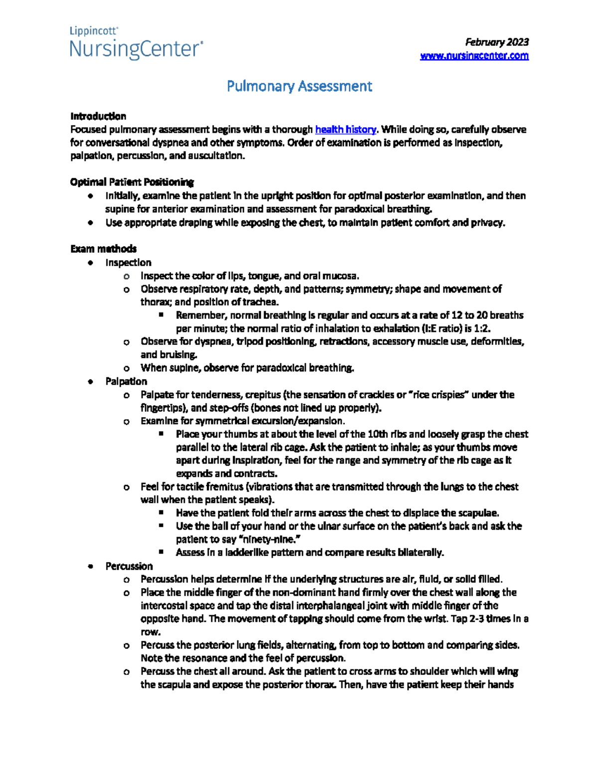 Respiratory Assessment - NURS 325 - Studocu