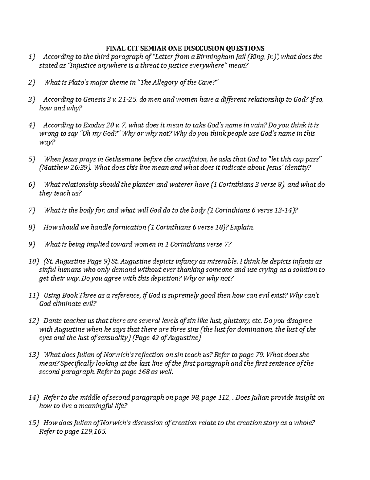FINAL CIT SEMIAR ONE DISCCUSION QUESTIONS - FINAL CIT SEMIAR ONE ...
