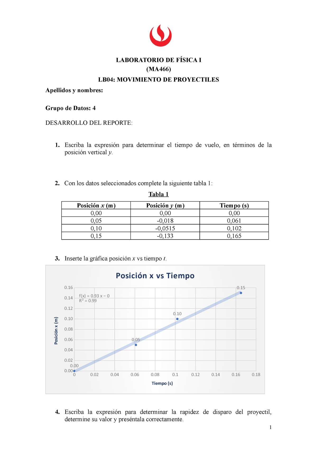 Lab 4 Lab Laboratorio De FÍsica I Ma466 Lb04 Movimiento De