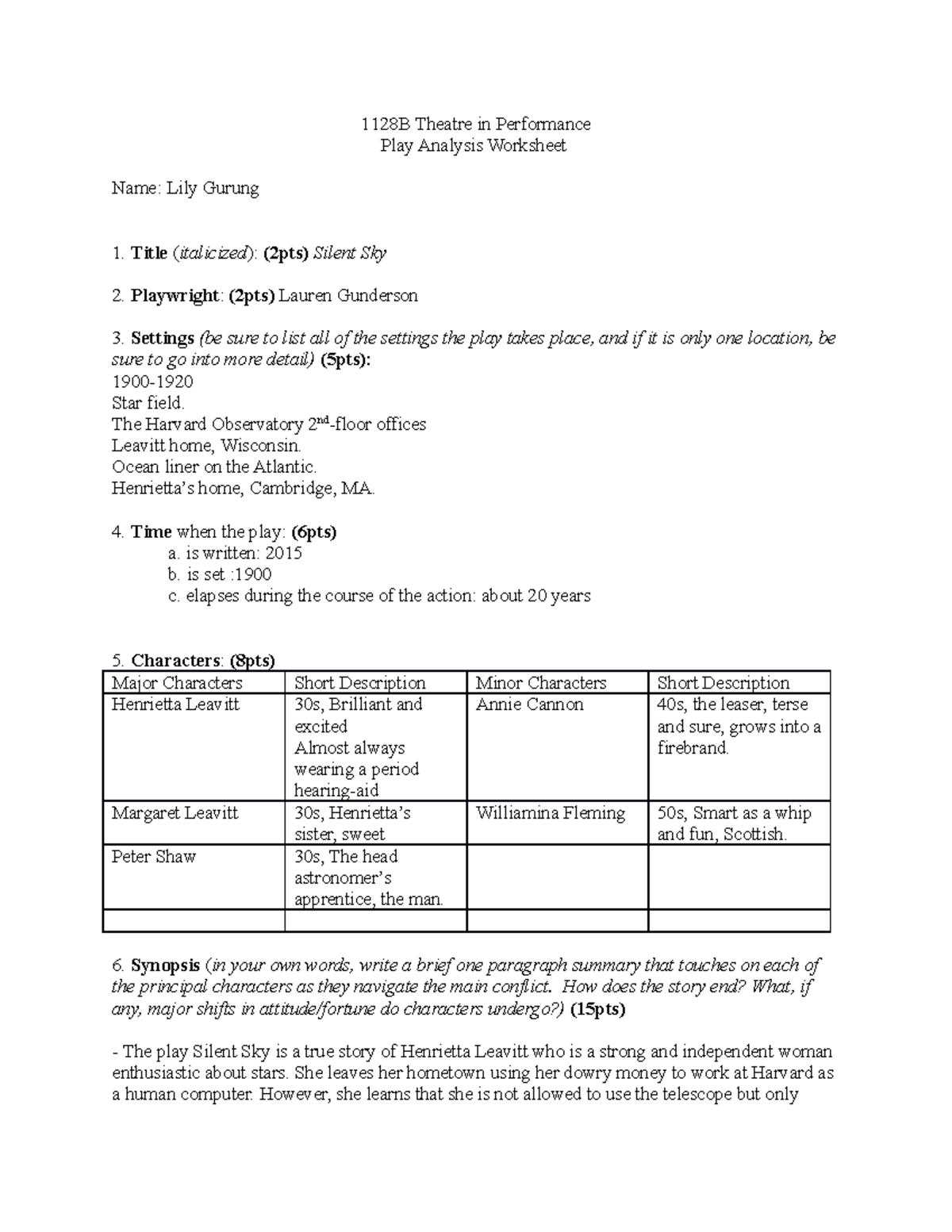 Play Analysis Worksheet 1 - 1128B Theatre in Performance Play Analysis ...