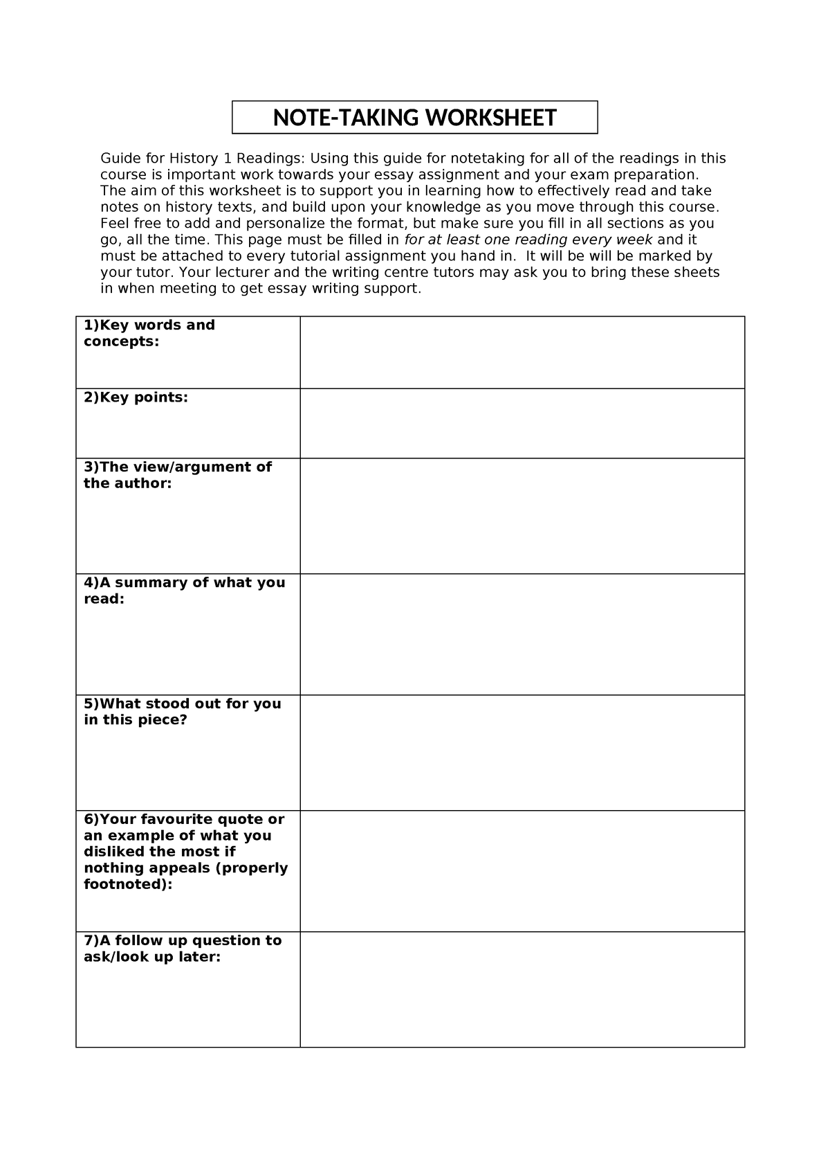 Note-taking worksheet - NOTE-TAKING WORKSHEET Guide for History 1 ...