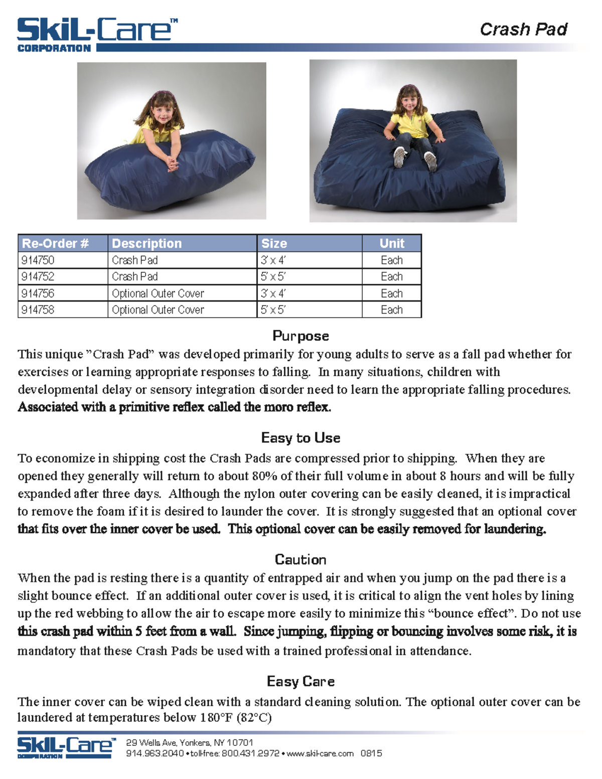 Utilisation Crash Pad - Crash Pad CORPORATION Description Size Unit ...
